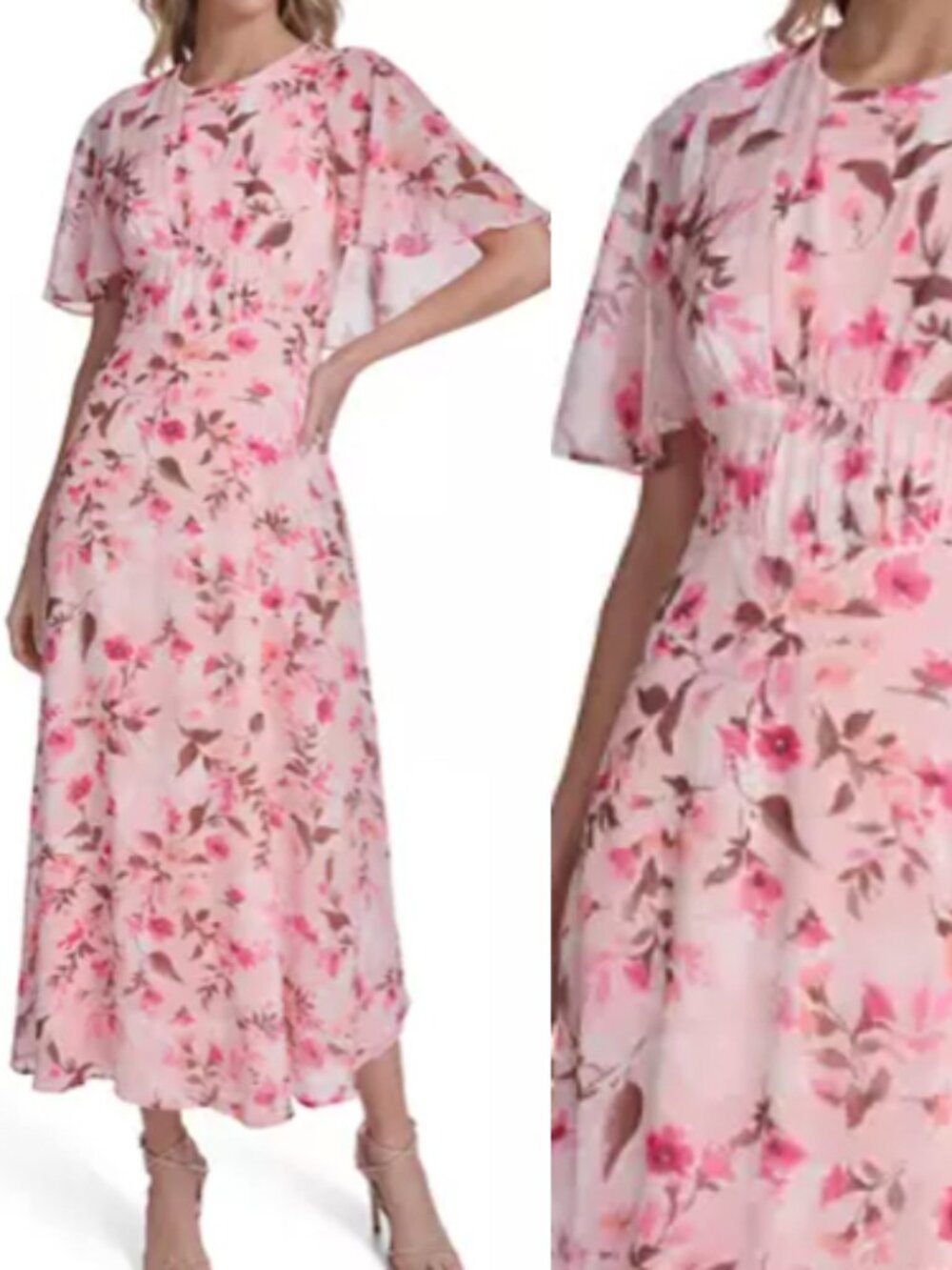 NWT Calvin Klein Chiffon Short Sleeve Floral Maxi Dress BLOSSOM size 6